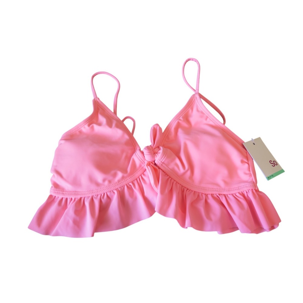 So Sunny Coral Pink Ruffle Tie Front Juniors Bikini Top Sz M 7-9 NWT‎
